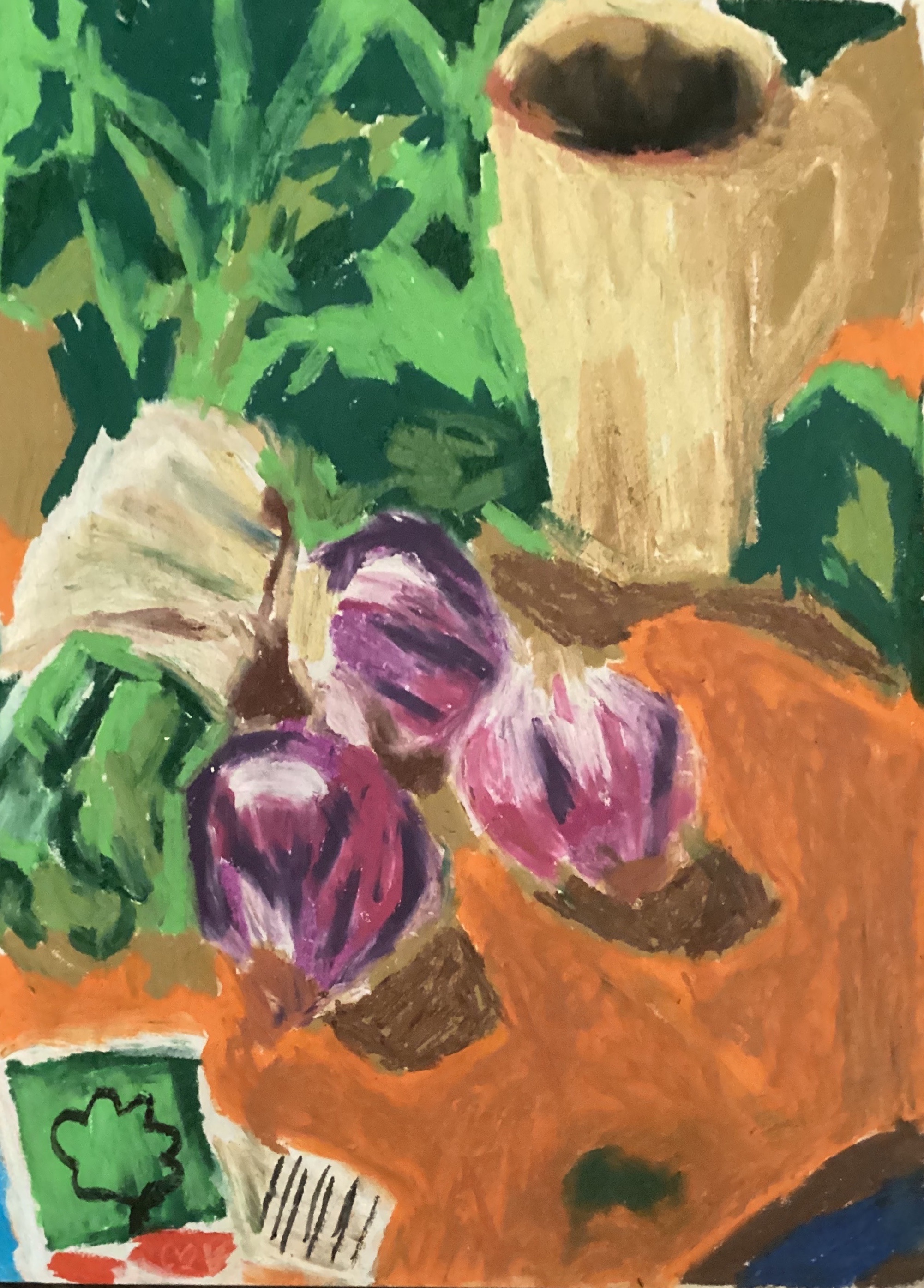 Kale and onions — original oil pastel